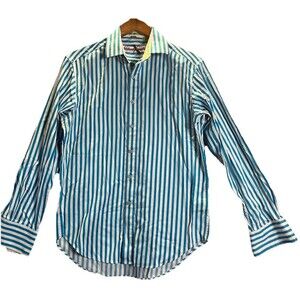 Robert Graham Men's Shirt Size M Striped Flip Cuff 100% Cotton Long Sleeve